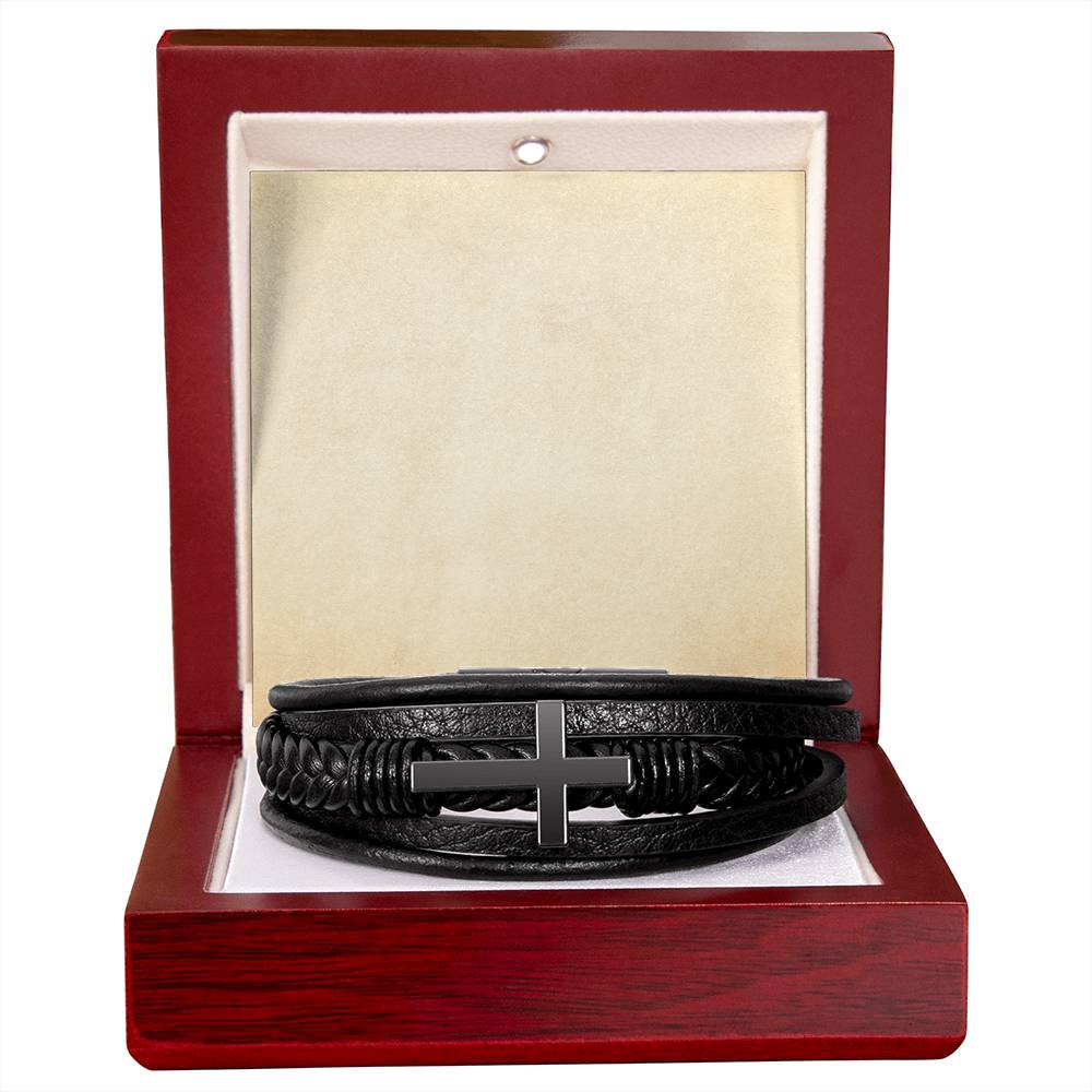 MEN'S CROSS LEATHER BRACELET