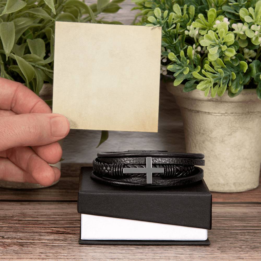 MEN'S CROSS LEATHER BRACELET