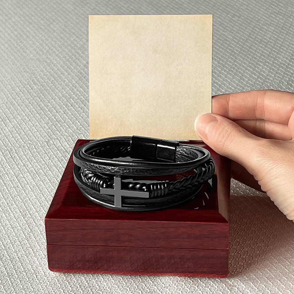 MEN'S CROSS LEATHER BRACELET