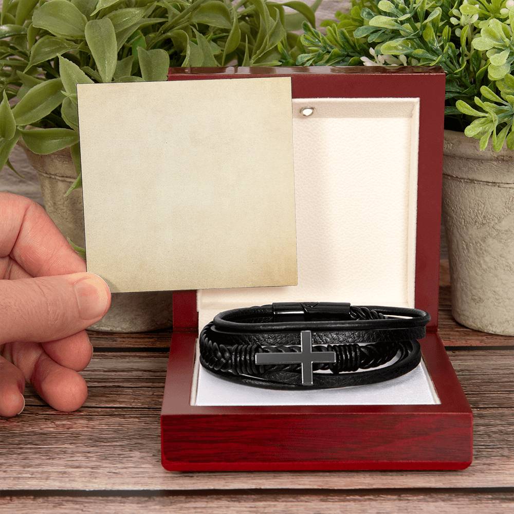 MEN'S CROSS LEATHER BRACELET